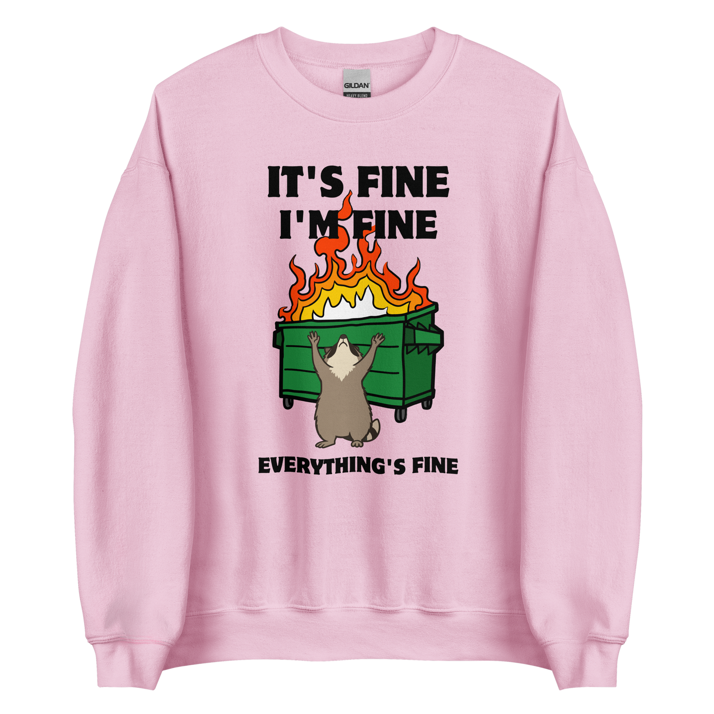 Funny Dumpster Fire Raccoon graphic sweatshirt in light pink by Boozy Fox