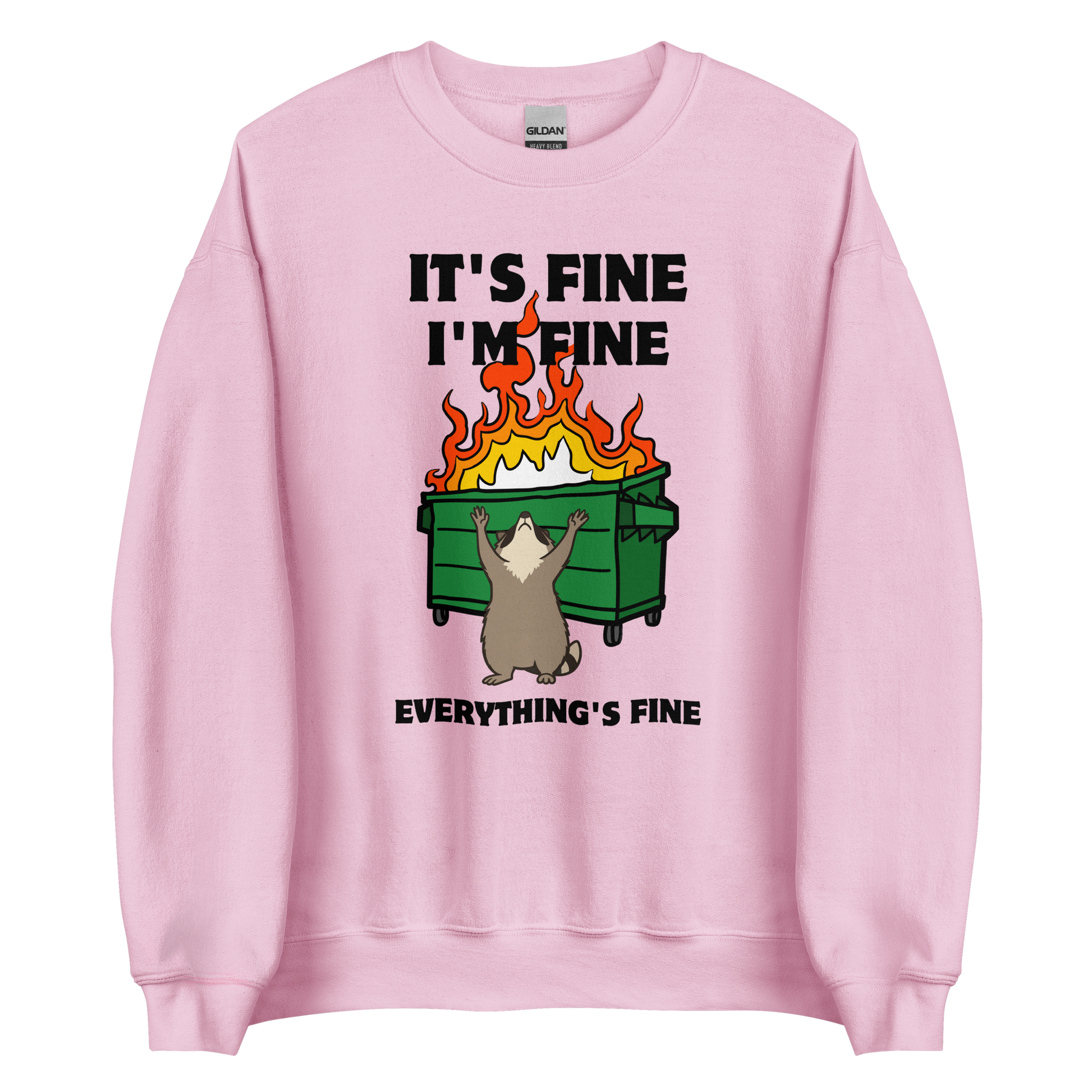 Funny Dumpster Fire Raccoon graphic sweatshirt in light pink by Boozy Fox