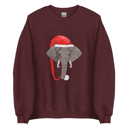 Maroon Christmas Elephant Sweatshirt featuring a delight Elephant Wearing an Elf Hat graphic on the chest - Funny Christmas Graphic Elephant Sweatshirts - Boozy Fox