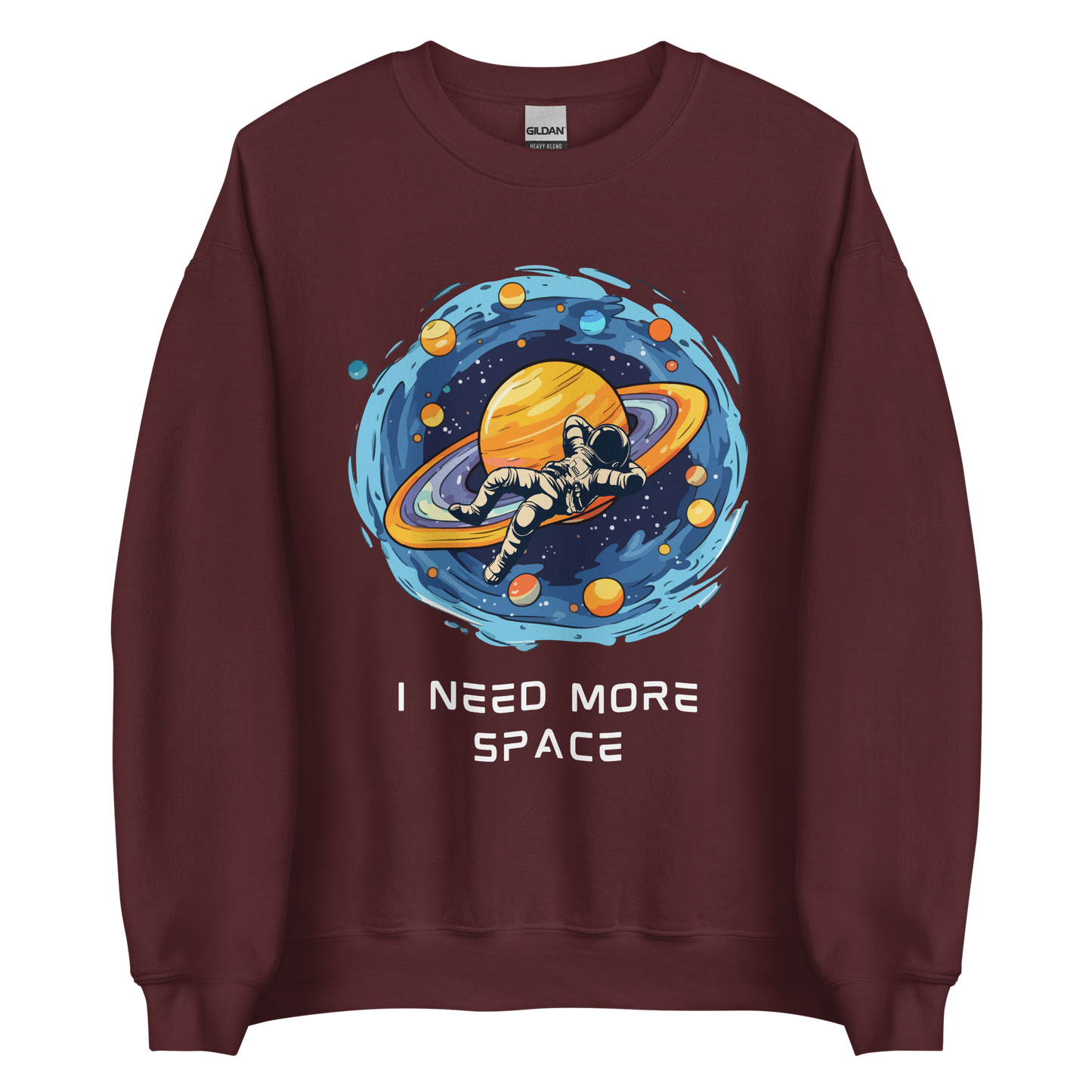 Maroon Astronaut Sweatshirt featuring a captivating I Need More Space graphic on the chest - Funny Graphic Space Sweatshirts - Boozy Fox