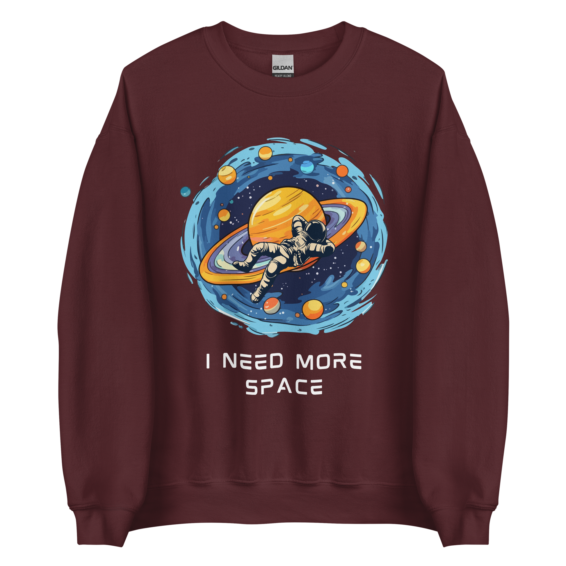 Maroon Astronaut Sweatshirt featuring a captivating I Need More Space graphic on the chest - Funny Graphic Space Sweatshirts - Boozy Fox