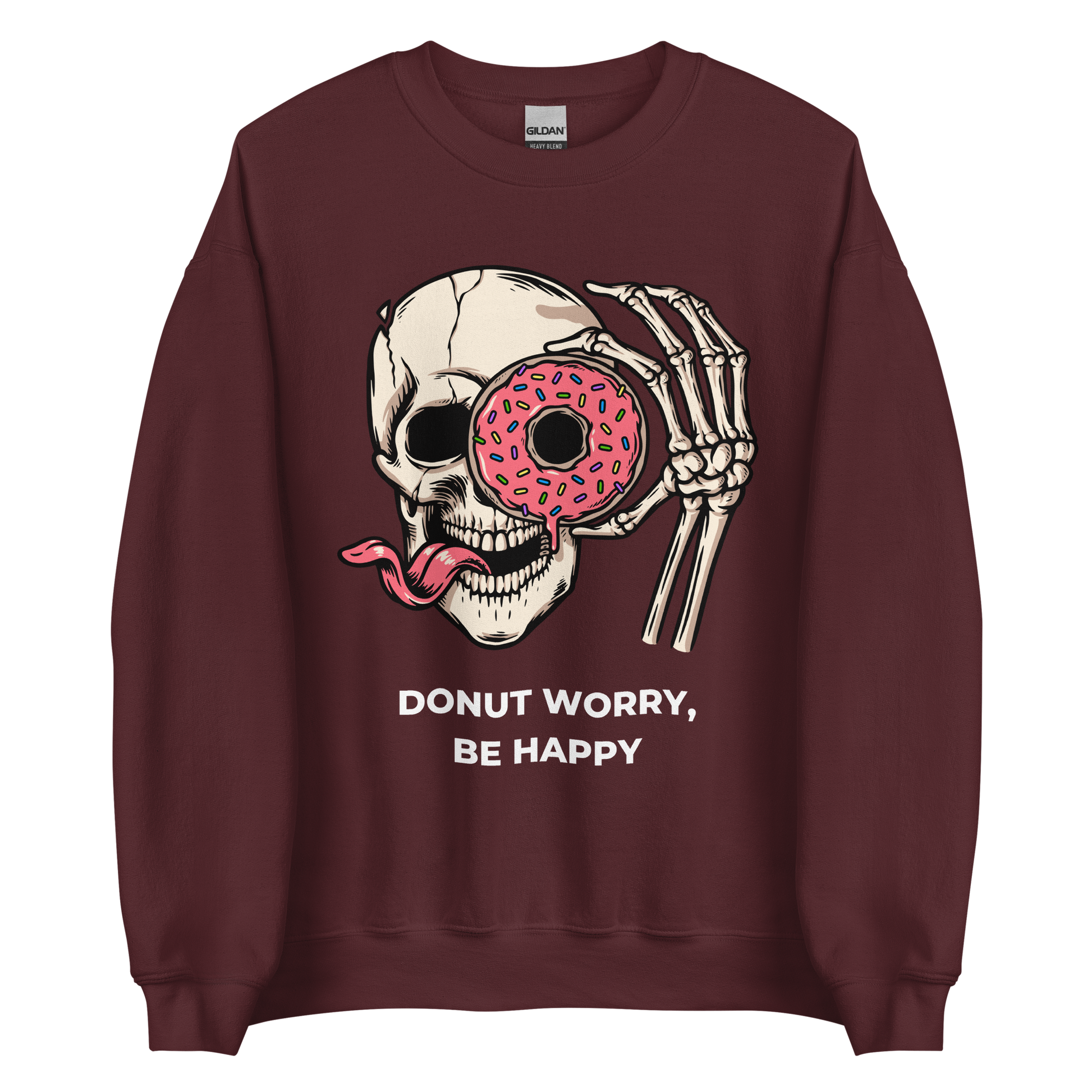 Donut Worry Be Happy Sweatshirt Online - Maroon - Boozy Fox