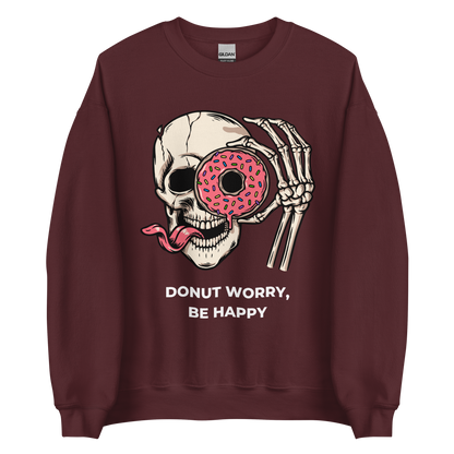 Donut Worry Be Happy Sweatshirt Online - Maroon - Boozy Fox