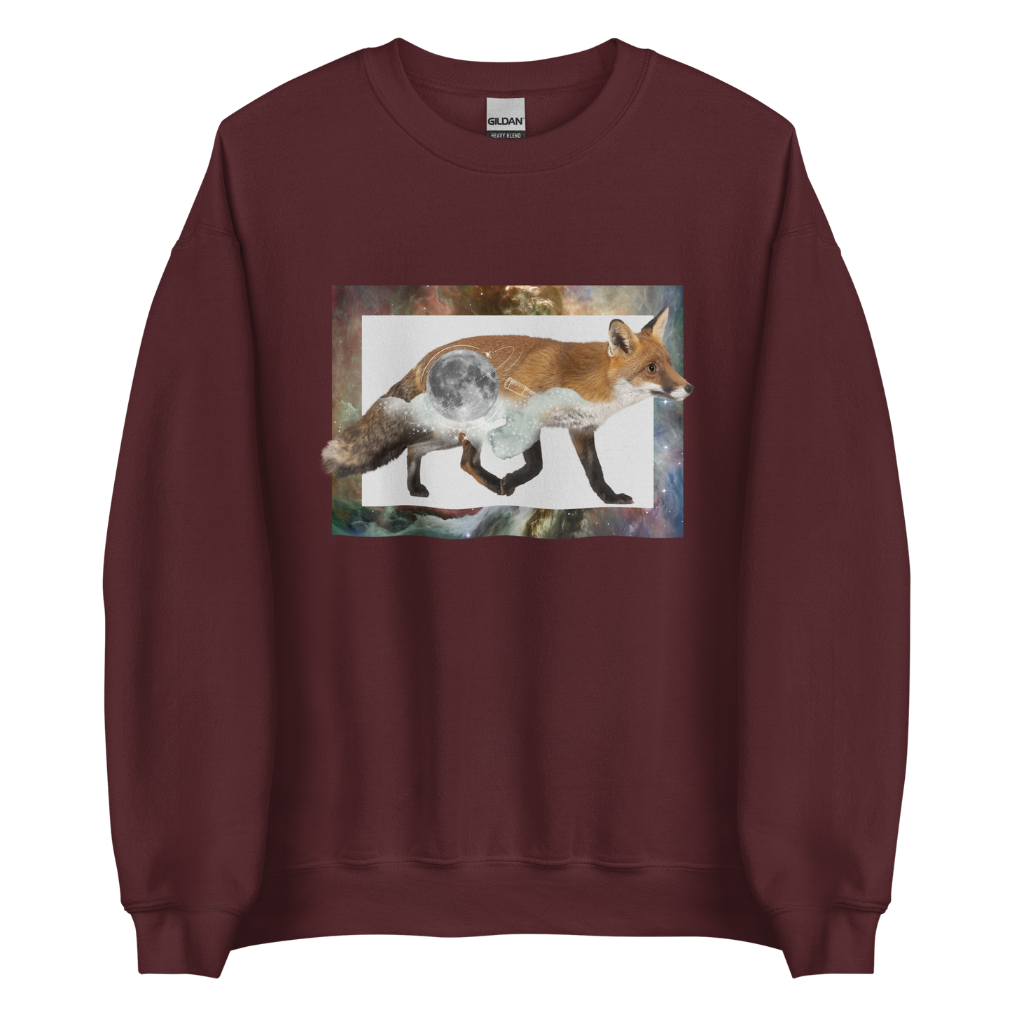 Maroon Fox Sweatshirt featuring an eye-catching Space Fox graphic on the chest - Cool Graphic Fox Sweatshirts - Boozy Fox