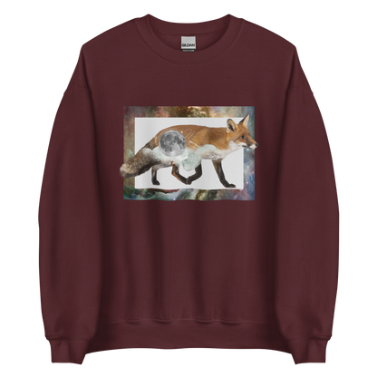 Maroon Fox Sweatshirt featuring an eye-catching Space Fox graphic on the chest - Cool Graphic Fox Sweatshirts - Boozy Fox