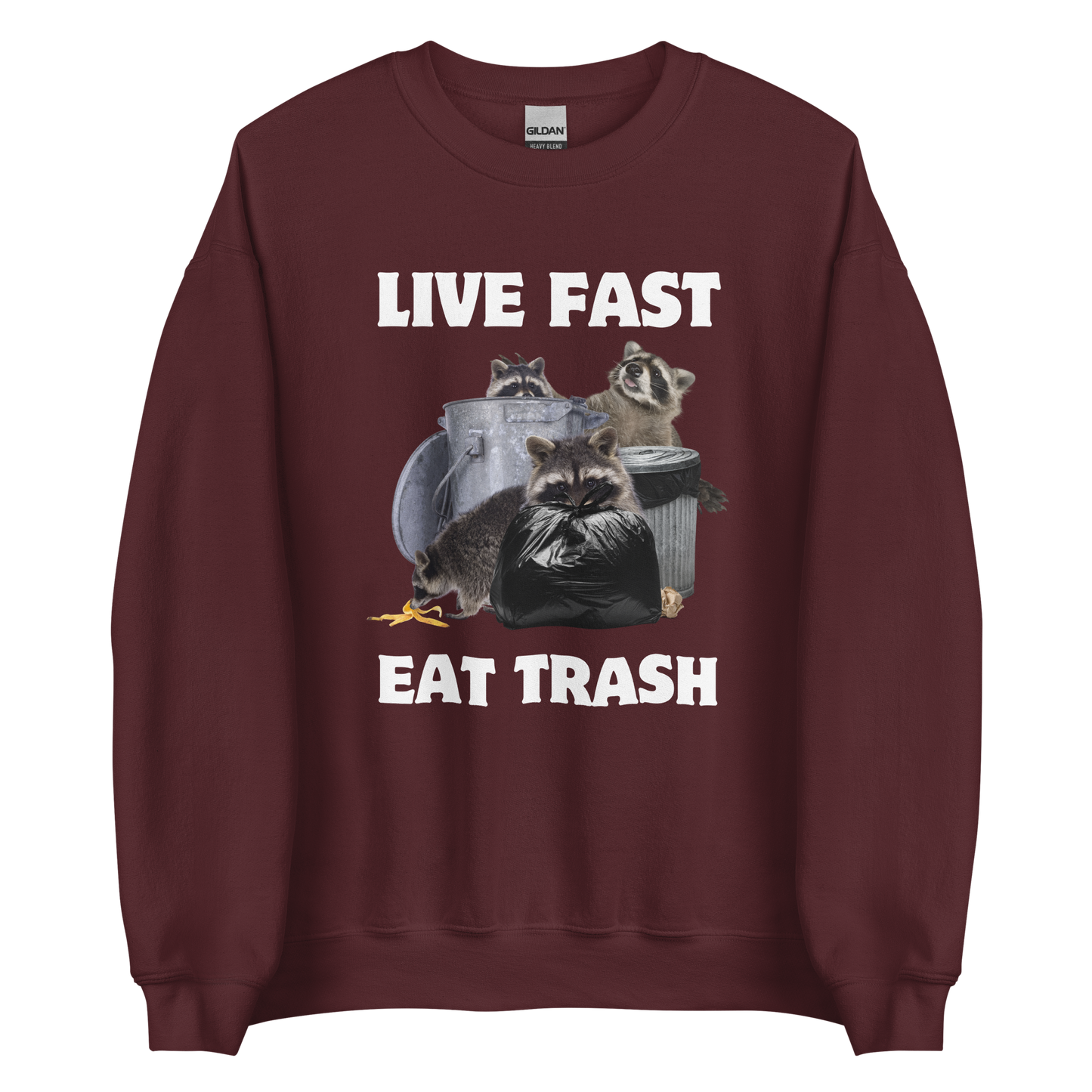 Live Fast Eat Trash Raccoon Sweatshirt Online - Maroon - Boozy Fox