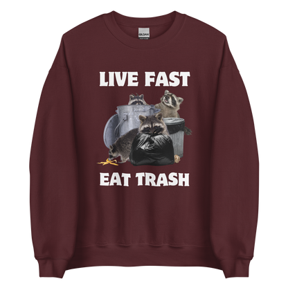 Live Fast Eat Trash Raccoon Sweatshirt Online - Maroon - Boozy Fox