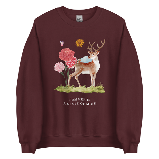 Maroon Summer Is a State of Mind Sweatshirt featuring a Summer Is a State of Mind graphic on the chest - Cute Graphic Summer Sweatshirts - Boozy Fox