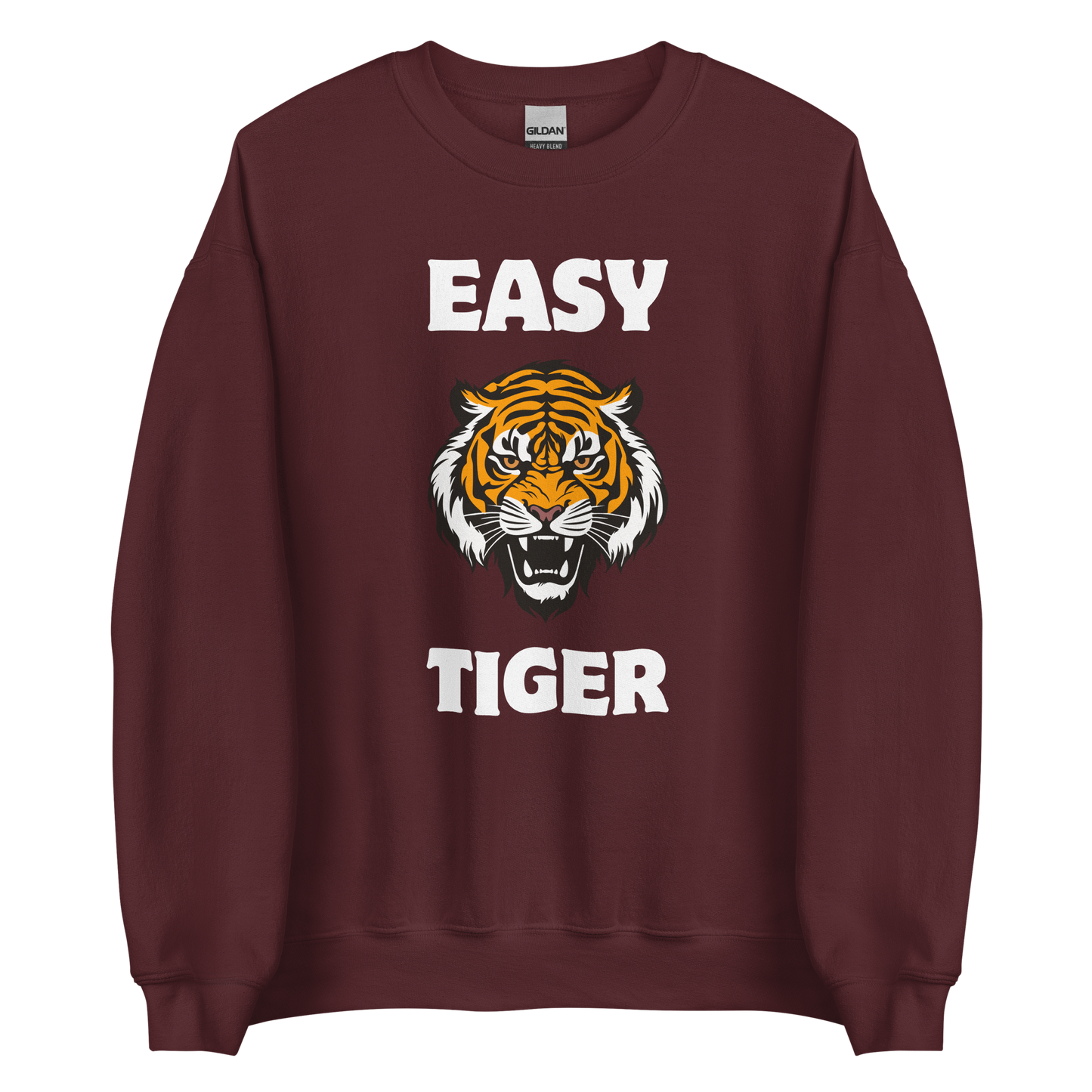Maroon Tiger Sweatshirt featuring a Easy Tiger graphic on the chest - Funny Graphic Tiger Sweatshirts - Boozy Fox