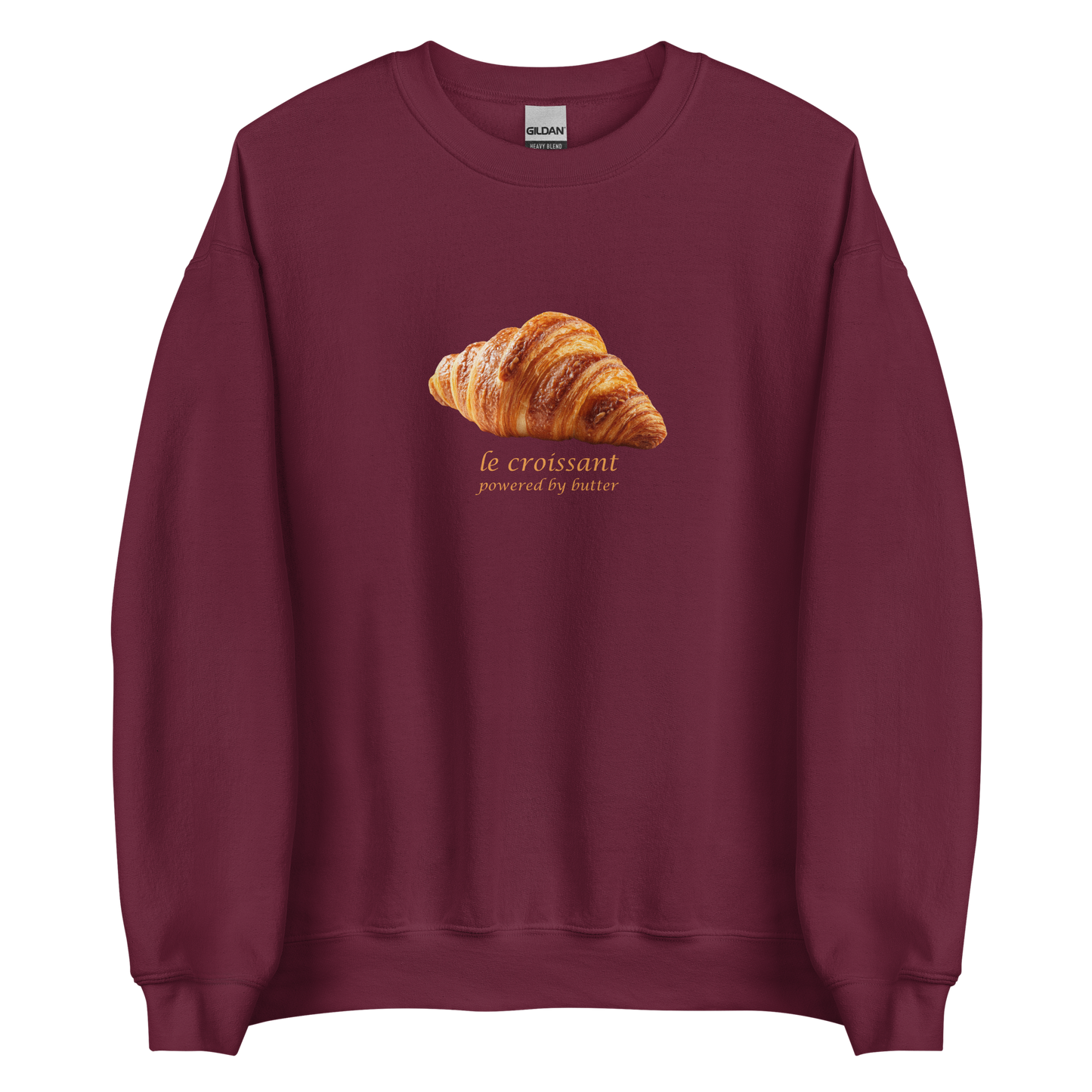 Funny Le Croissant graphic sweatshirt in maroon by Boozy Fox