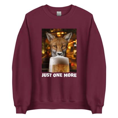 Funny Just One More Fox graphic sweatshirt in maroon by Boozy Fox