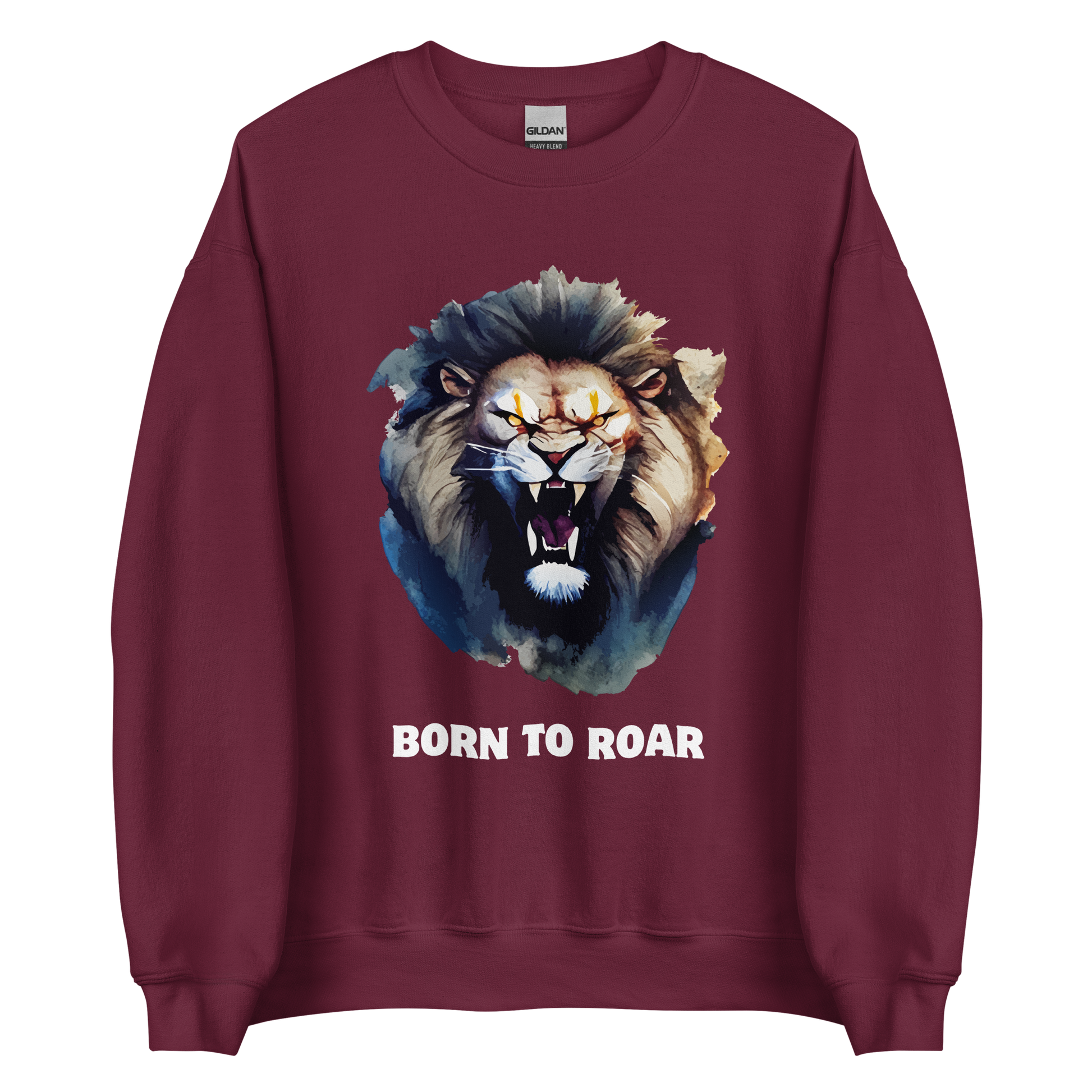 Funny Born to Roar Lion graphic sweatshirt in maroon by Boozy Fox