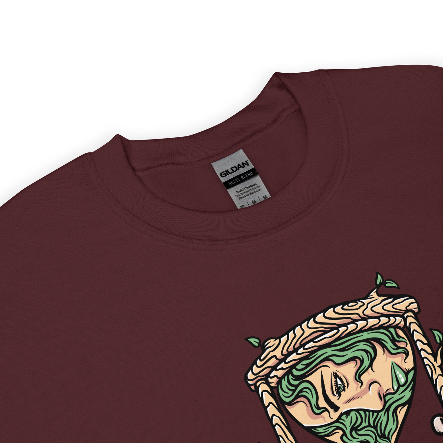 Product details of a Maroon Hourglass Sweatshirt featuring a captivating Time Won't Wait graphic on the chest - Cool Graphic Hourglass Sweatshirts - Boozy Fox