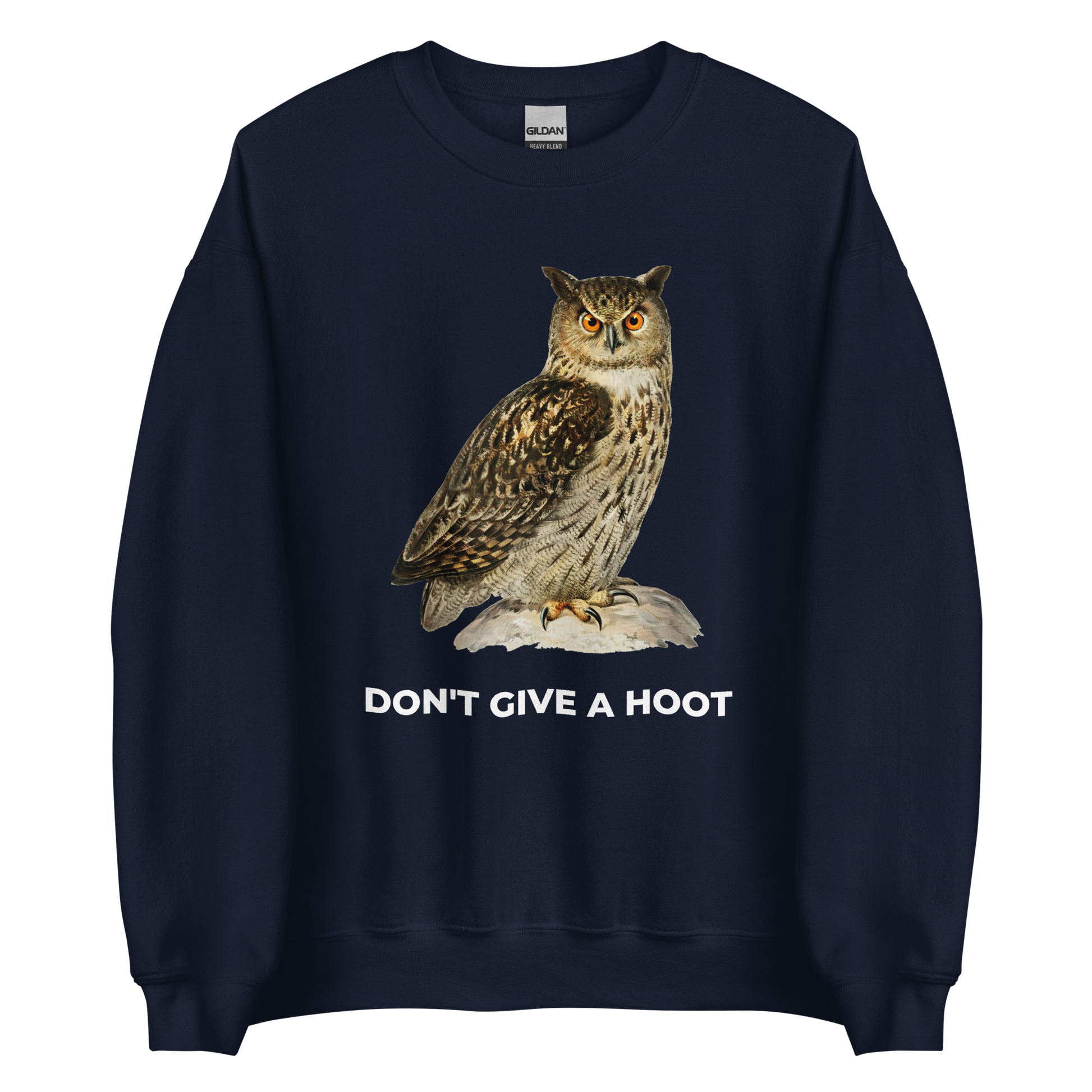 Navy Sweatshirt featuring a captivating Don't Give a Hoot graphic on the chest - Funny Graphic Owl Sweatshirts - Boozy Fox