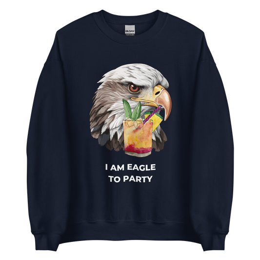 Navy Eagle Sweatshirt featuring a vibrant I Am Eagle To Party graphic on the chest - Funny Graphic Eagle Sweatshirts - Boozy Fox