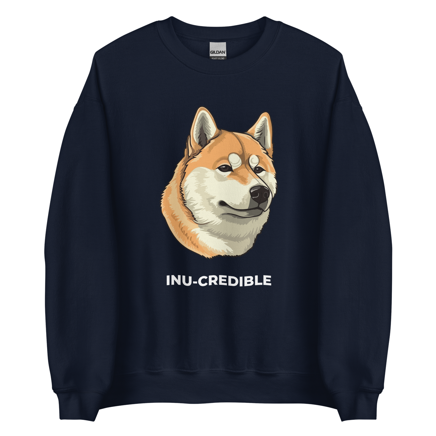 Navy Shiba Inu Sweatshirt featuring the Inu-Credible graphic on the chest - Funny Graphic Shiba Inu Sweatshirts - Boozy Fox