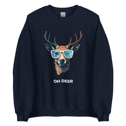 Navy Deer Sweatshirt featuring a hilarious Oh Deer graphic on the chest - Funny Graphic Deer Sweatshirts - Boozy Fox