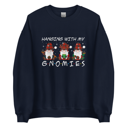 Navy Christmas Gnome Sweatshirt featuring a delight Hanging With My Gnomies graphic on the chest - Funny Christmas Graphic Gnome Sweatshirts - Boozy Fox