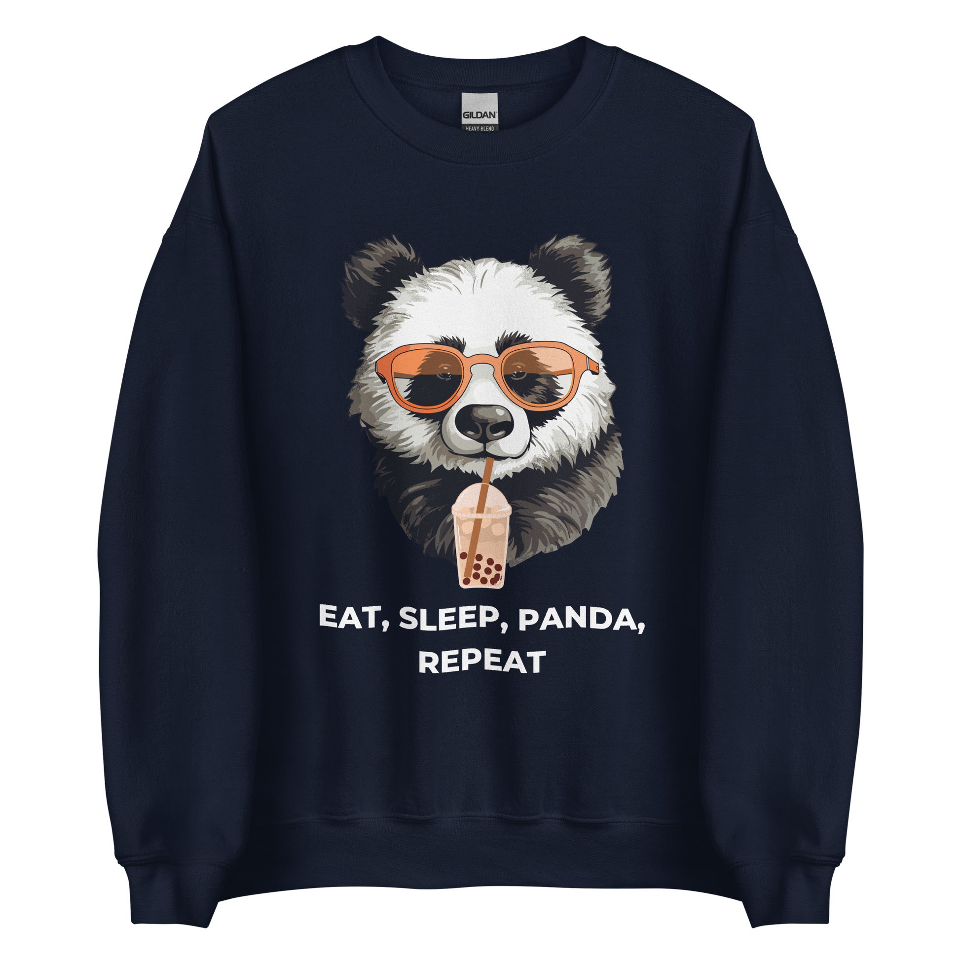 Navy Panda Sweatshirt featuring an adorable Eat, Sleep, Panda, Repeat graphic on the chest - Funny Graphic Panda Sweatshirts - Boozy Fox
