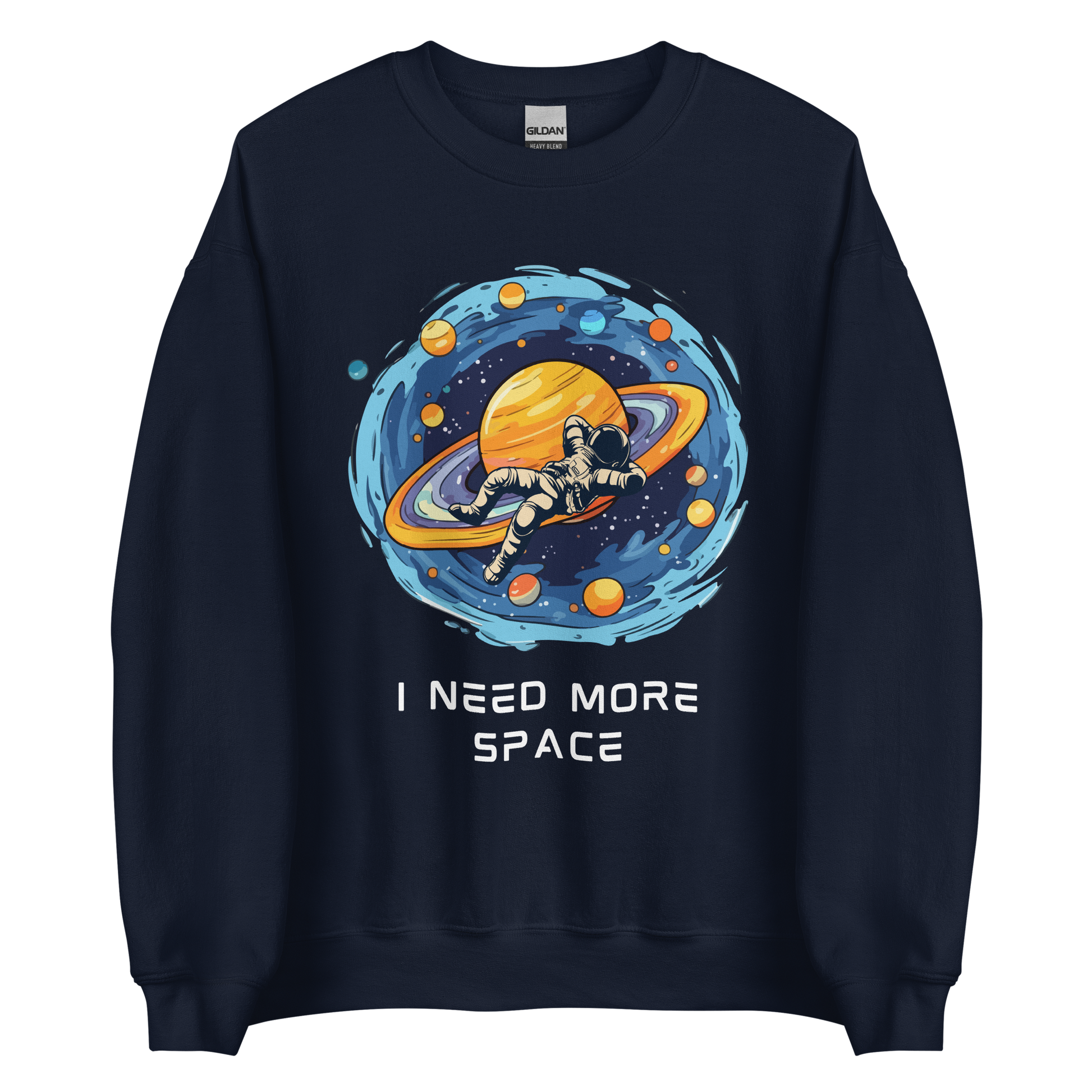 Navy Astronaut Sweatshirt featuring a captivating I Need More Space graphic on the chest - Funny Graphic Space Sweatshirts - Boozy Fox