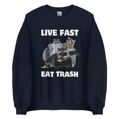 Live Fast Eat Trash Raccoon Sweatshirt Online - Navy - Boozy Fox