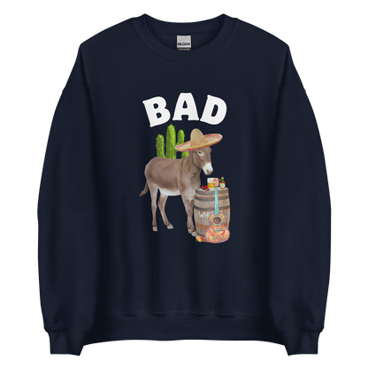 Navy Donkey Sweatshirt featuring a Funny Bad Ass Donkey graphic on the chest - Funny Graphic Bad Ass Donkey Sweatshirts - Boozy Fox