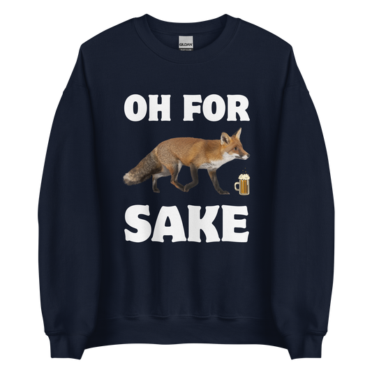 Navy Fox Sweatshirt featuring a Oh For Fox Sake graphic on the chest - Funny Graphic Fox Sweatshirts - Boozy Fox