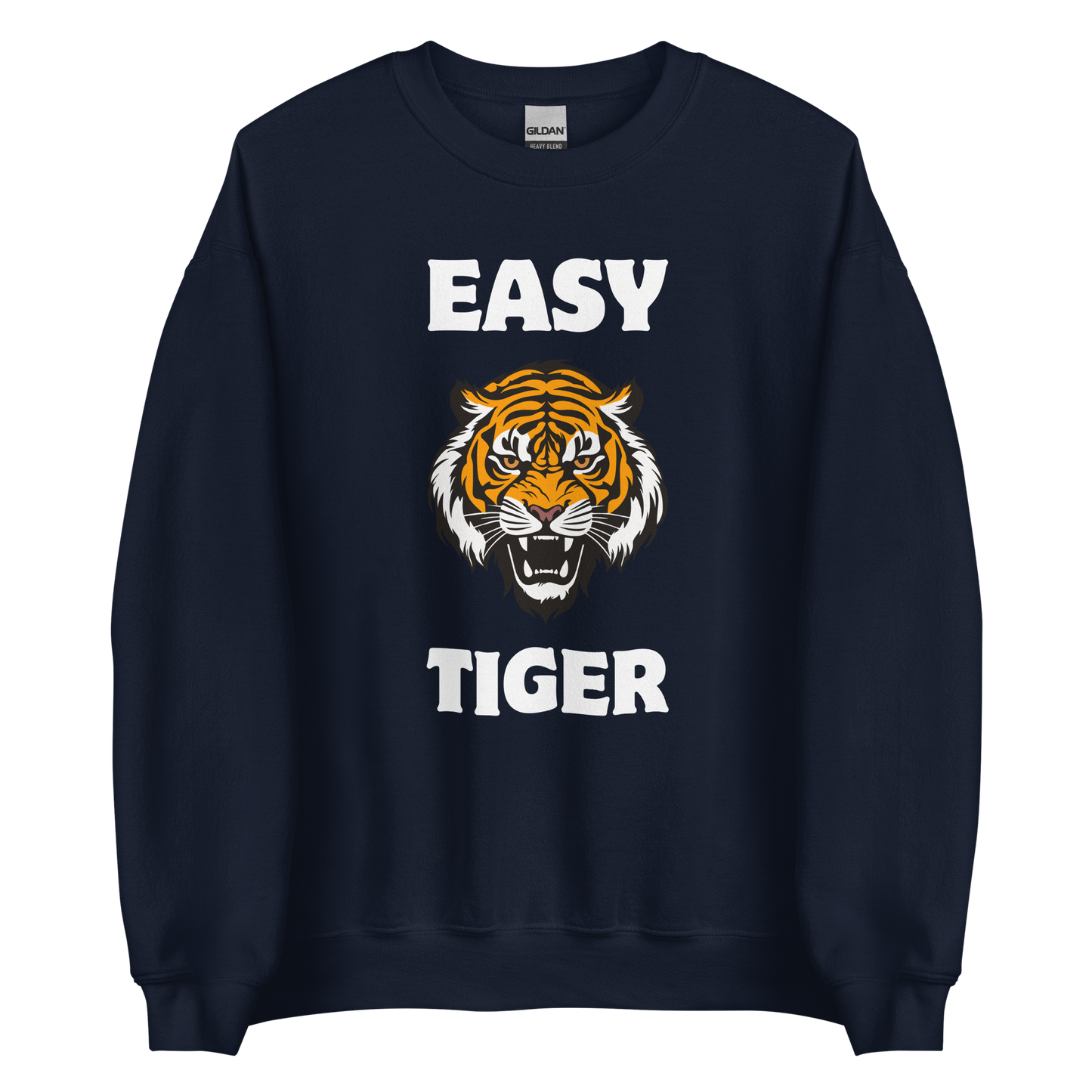 Navy Tiger Sweatshirt featuring a Easy Tiger graphic on the chest - Funny Graphic Tiger Sweatshirts - Boozy Fox