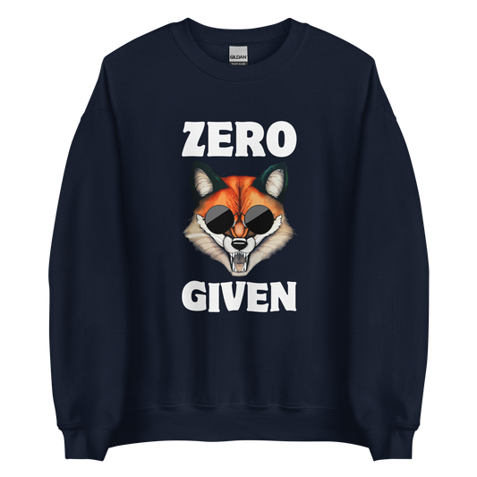 Navy Fox Sweatshirt featuring a Zero Fox Given graphic on the chest - Funny Graphic Fox Sweatshirts - Boozy Fox