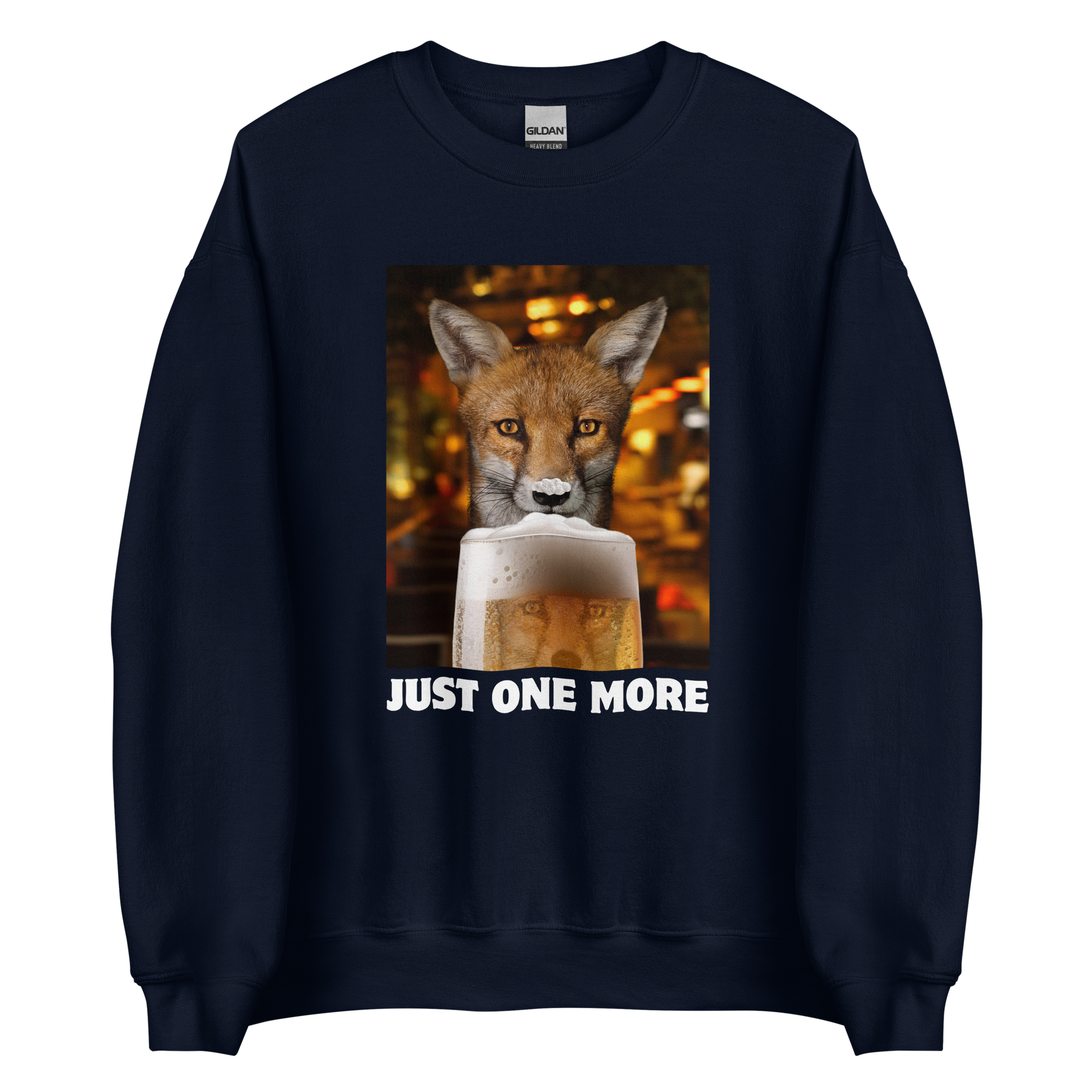 Funny Just One More Fox graphic sweatshirt in navy by Boozy Fox