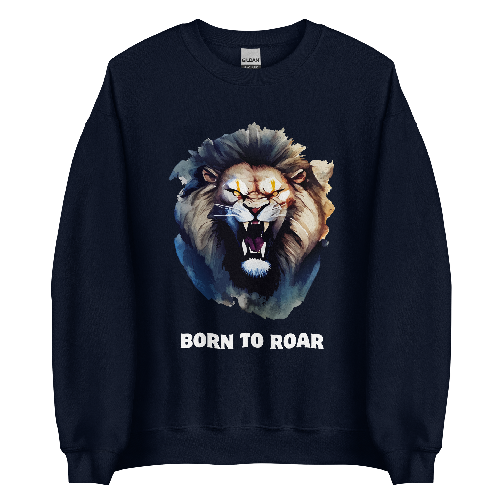 Funny Born to Roar Lion graphic sweatshirt in navy by Boozy Fox