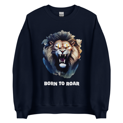 Funny Born to Roar Lion graphic sweatshirt in navy by Boozy Fox