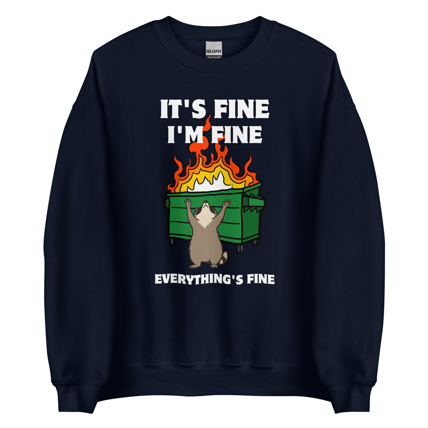 Funny Dumpster Fire Raccoon graphic sweatshirt in navy by Boozy Fox