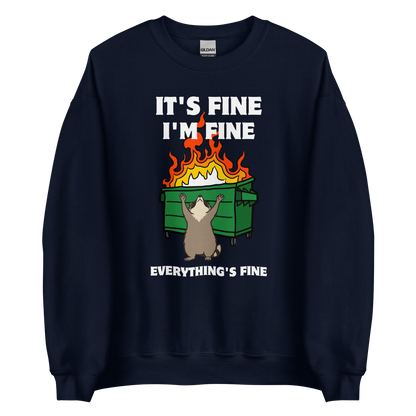Funny Dumpster Fire Raccoon graphic sweatshirt in navy by Boozy Fox
