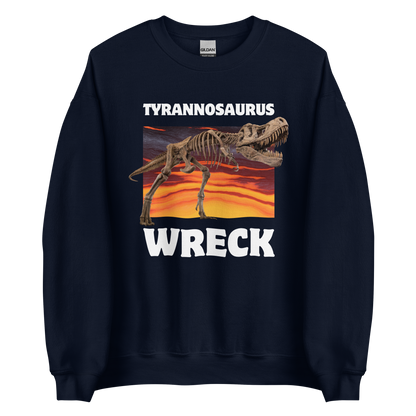Funny Tyrannosaurus Wreck T-Rex Dinosaur graphic sweatshirt in navy by Boozy Fox