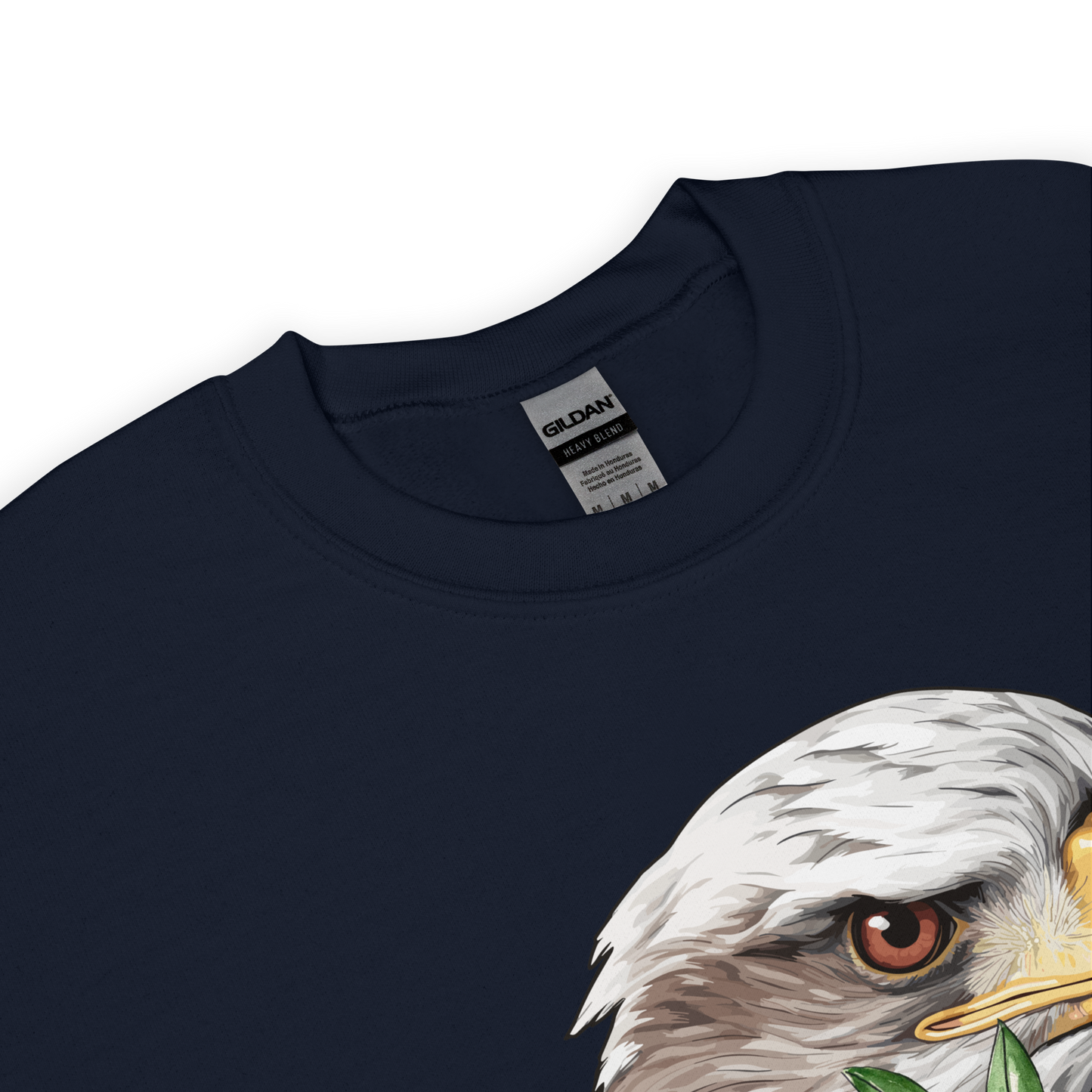 Product details of a Navy Eagle Sweatshirt featuring a vibrant I Am Eagle To Party graphic on the chest - Funny Graphic Eagle Sweatshirts - Boozy Fox