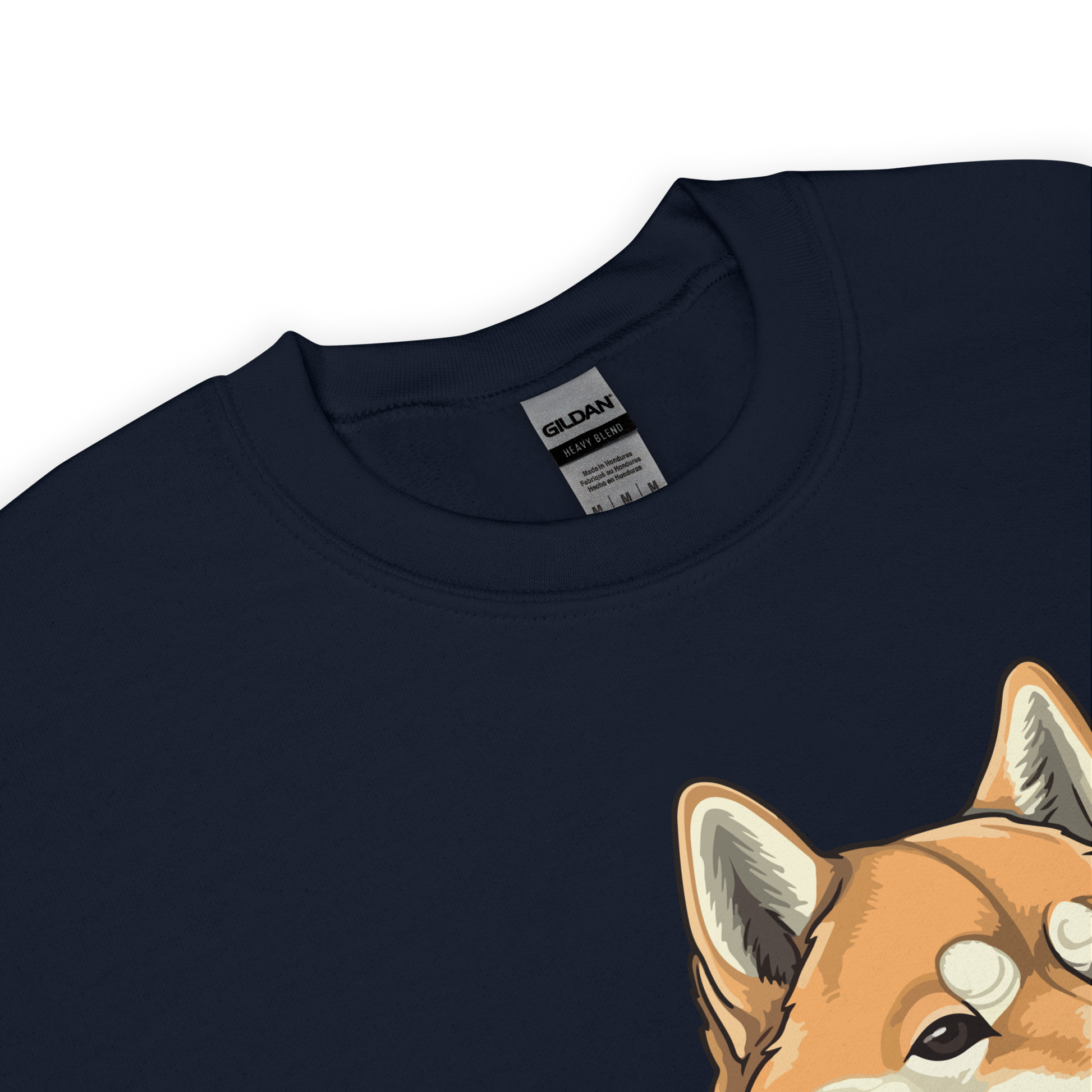 Product details of a Navy Shiba Inu Sweatshirt featuring the Inu-Credible graphic on the chest - Funny Graphic Shiba Inu Sweatshirts - Boozy Fox