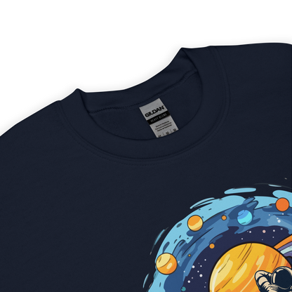 Product details of a Navy Astronaut Sweatshirt featuring a captivating I Need More Space graphic on the chest - Funny Graphic Space Sweatshirts - Boozy Fox