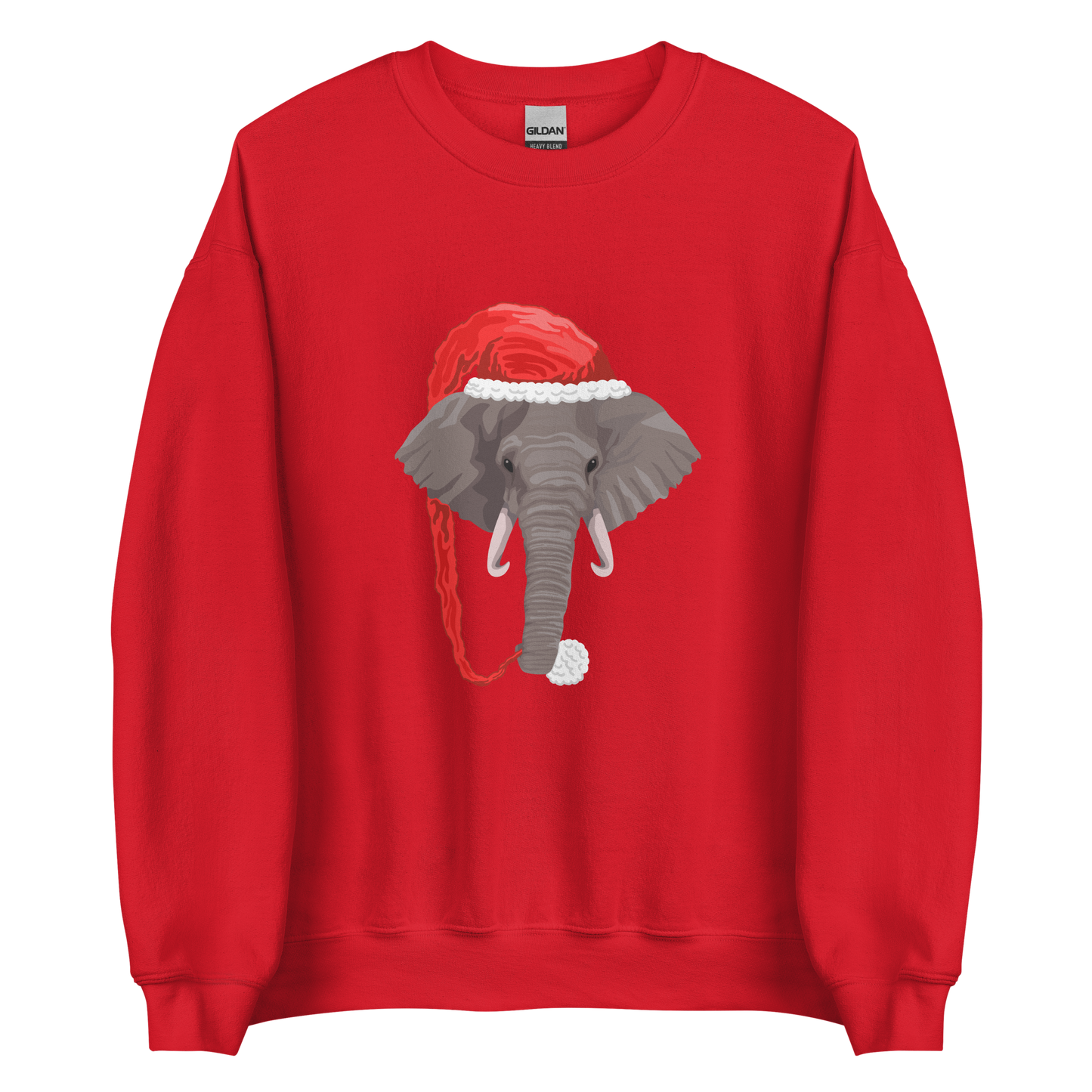 Red Christmas Elephant Sweatshirt featuring a delight Elephant Wearing an Elf Hat graphic on the chest - Funny Christmas Graphic Elephant Sweatshirts - Boozy Fox