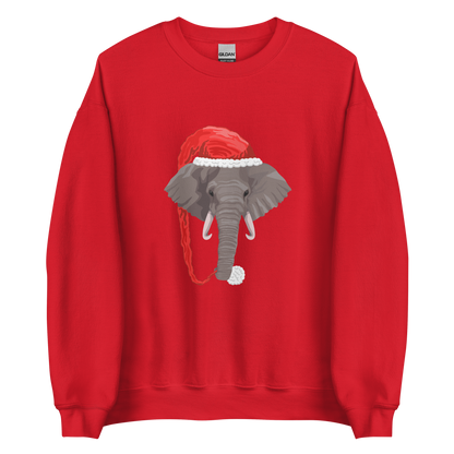Red Christmas Elephant Sweatshirt featuring a delight Elephant Wearing an Elf Hat graphic on the chest - Funny Christmas Graphic Elephant Sweatshirts - Boozy Fox