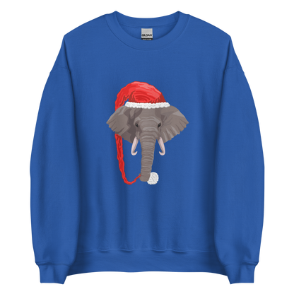 Royal Blue Christmas Elephant Sweatshirt featuring a delight Elephant Wearing an Elf Hat graphic on the chest - Funny Christmas Graphic Elephant Sweatshirts - Boozy Fox