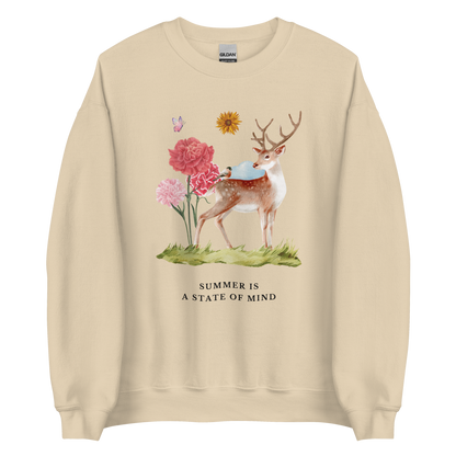 Sand Color Summer Is a State of Mind Sweatshirt featuring a Summer Is a State of Mind graphic on the chest - Cute Graphic Summer Sweatshirts - Boozy Fox
