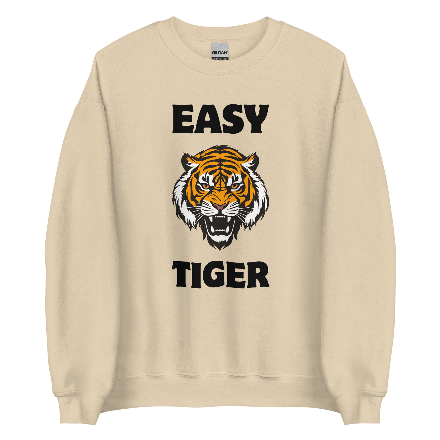 Sand Colored Tiger Sweatshirt featuring a Easy Tiger graphic on the chest - Funny Graphic Tiger Sweatshirts - Boozy Fox