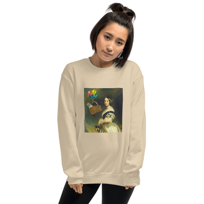 Woman wearing a Sand Young Queen Victoria Sweatshirt - Boozy Fox