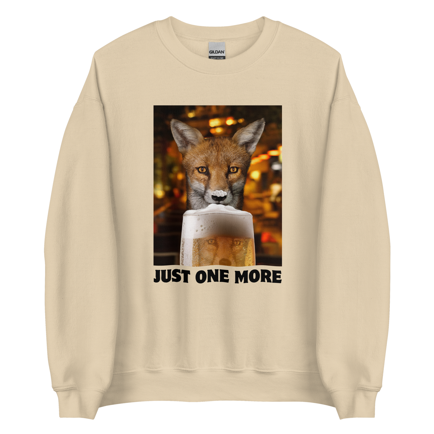 Funny Just One More Fox graphic sweatshirt in sand by Boozy Fox