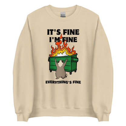 Funny Dumpster Fire Raccoon graphic sweatshirt in sand by Boozy Fox