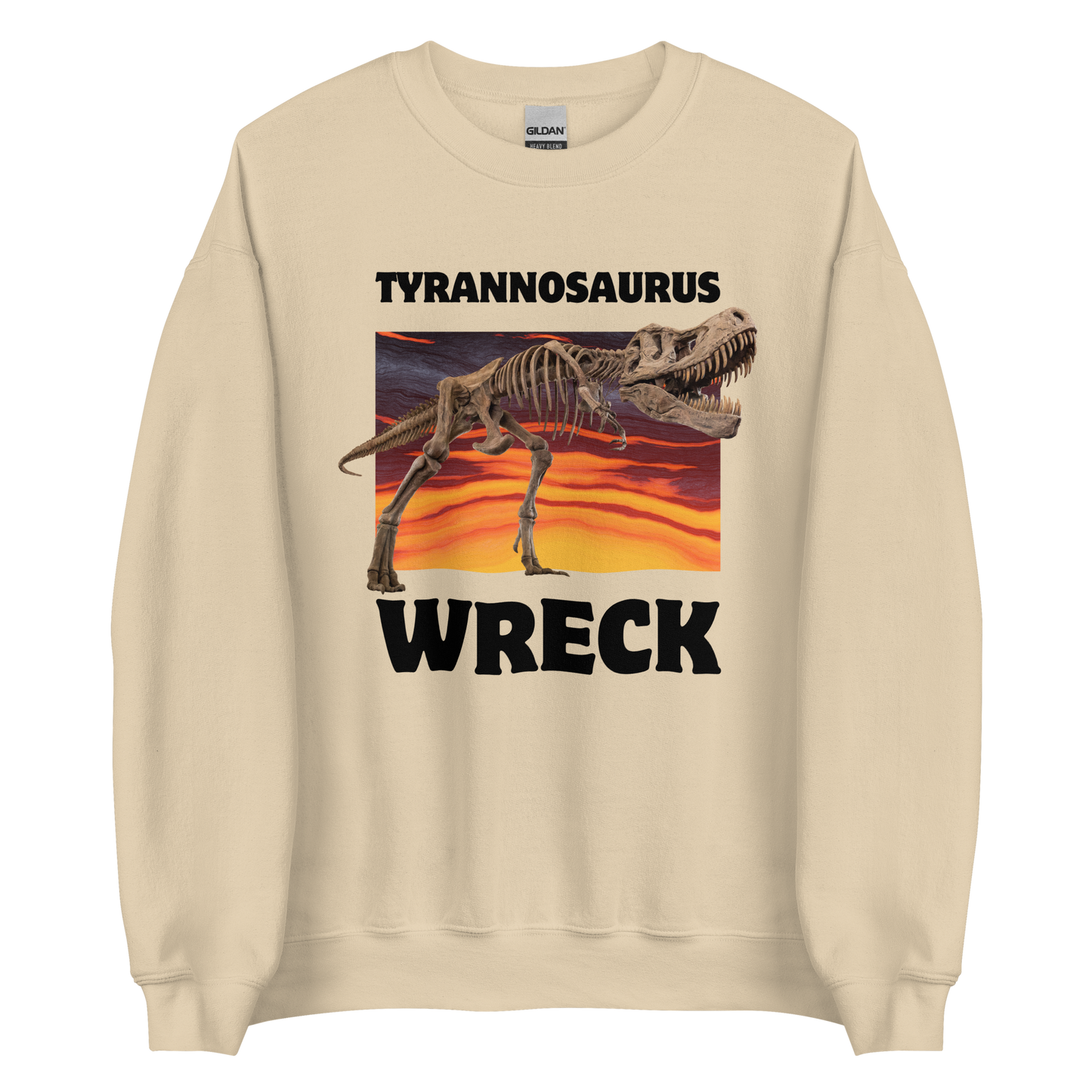 Funny Tyrannosaurus Wreck T-Rex Dinosaur graphic sweatshirt in sand by Boozy Fox