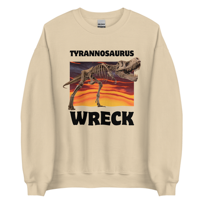 Funny Tyrannosaurus Wreck T-Rex Dinosaur graphic sweatshirt in sand by Boozy Fox