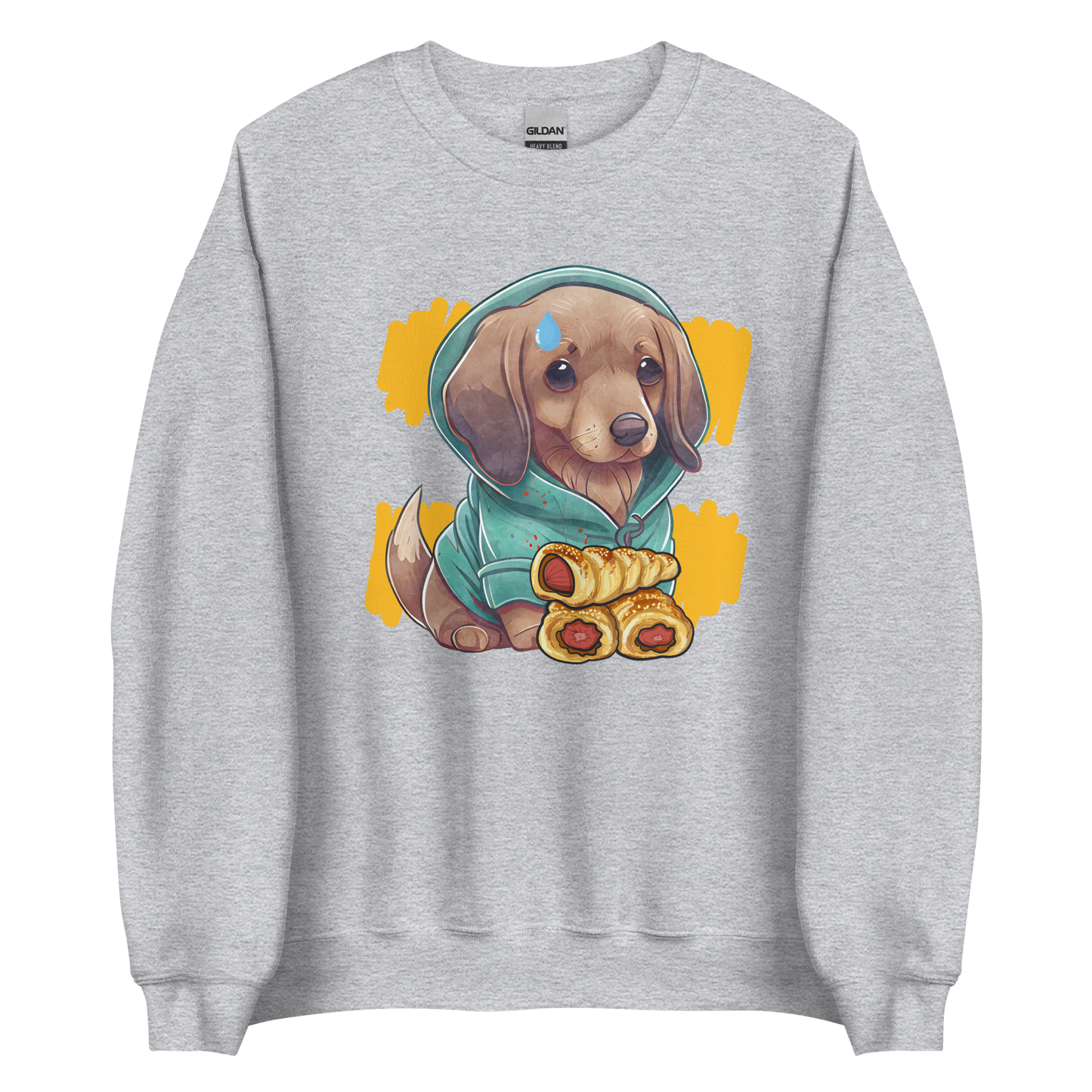 Sport Grey  Sausage Dog Sweatshirt featuring an adorable Sausage Roll Dachshund graphic on the chest - Funny Graphic Sausage Dog Sweatshirts - Boozy Fox