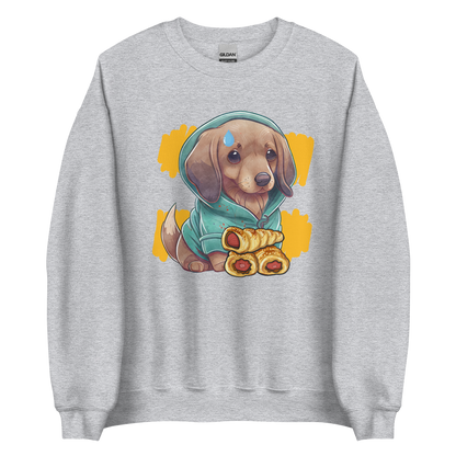 Sport Grey  Sausage Dog Sweatshirt featuring an adorable Sausage Roll Dachshund graphic on the chest - Funny Graphic Sausage Dog Sweatshirts - Boozy Fox